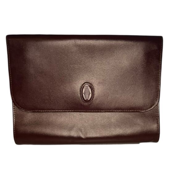 Cartier Handbags - Cartier Must de Cartier Burgundy Leather Clutch Unisex Vintage